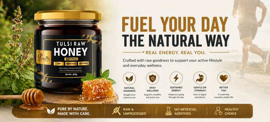 Youth Natures Tulsi Raw Honey - 400g | Pure, Unprocessed & Unfiltered Honey | Boosts Immunity with Antioxidants & Anti-Inflammatory Benefits | Packaged in a Premium Glass Jar